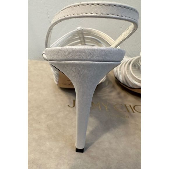 Jimmy Choo Thu 85 White Nappa Leather Sling Back Heels with Horizontal Straps - Picture 6 of 16